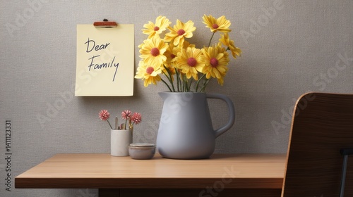 Happy family day celebration home floral arrangement cozy setting photo