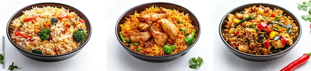 Assorted Chicken and Vegetable Fried Rice Dishes Assorted Chicken and Vegetable Fried Rice Dishes