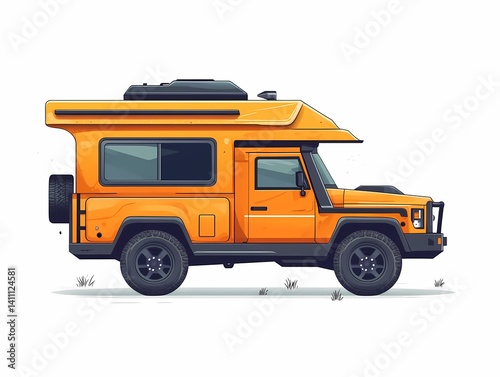 Adventurous Orange Camper: Stylized Off-Road Vehicle Illustration for Modern Travel and Expedition