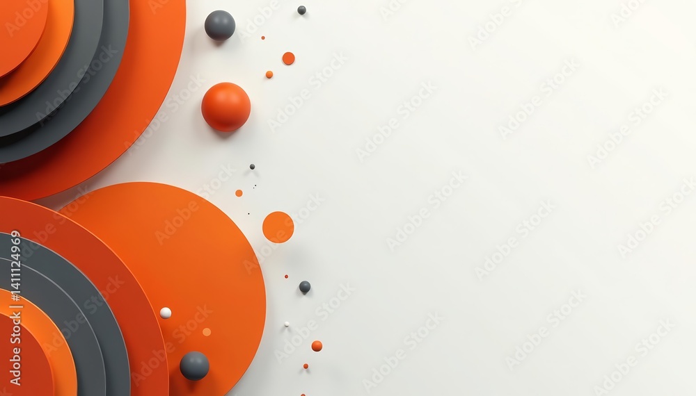 Obraz premium Abstract geometric design with orange and grey circles and stripes, orange, background, stripes