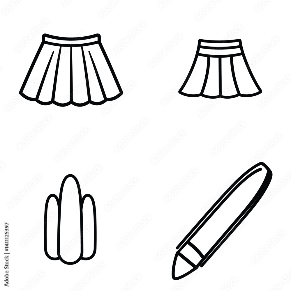 Skirt and Stylus Set Isolated on Transparent Background Fashion Items Outline Skirt and Stylus Set Isolated on Transparent Background Fashion Items Outline