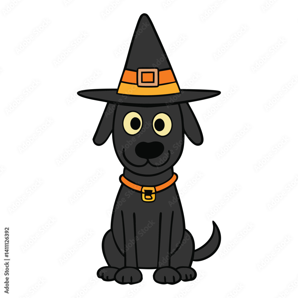 A black dog wearing a whimsical witch hat, exuding a playful and mysterious vibe, blending magic with charm in a fantastical, magical setting. A black dog wearing a whimsical witch hat, exuding a playful and mysterious vibe, blending magic with charm in a fantastical, magical setting.