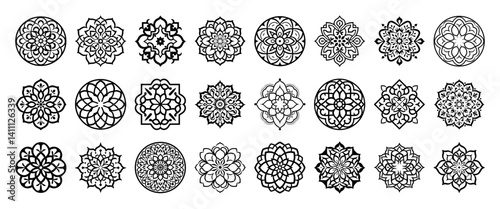 Intricate geometric mandala designs, isolated vector set