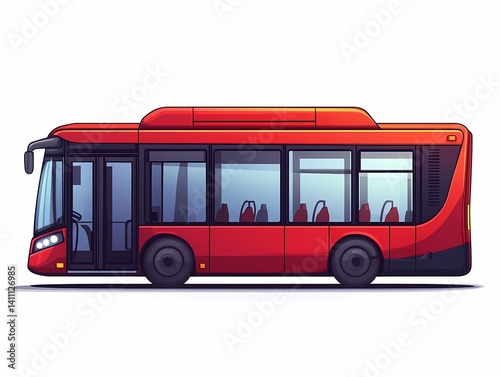 Eco-Friendly Urban Journey: Cartoon Red Bus Silhouette Illustration for Modern City Public Transport and Reliable Service