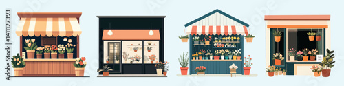 Charming storefront illustrations collection, isolated vector set