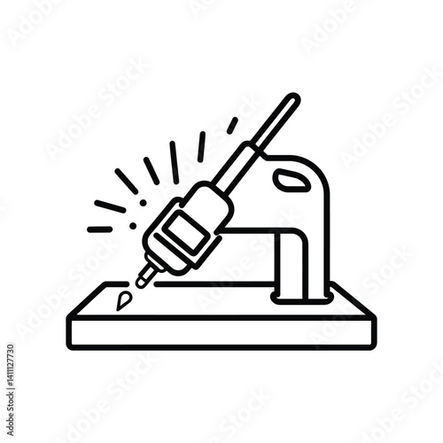 Soldering Iron Black Outline on a Wooden Block with Transparent Background