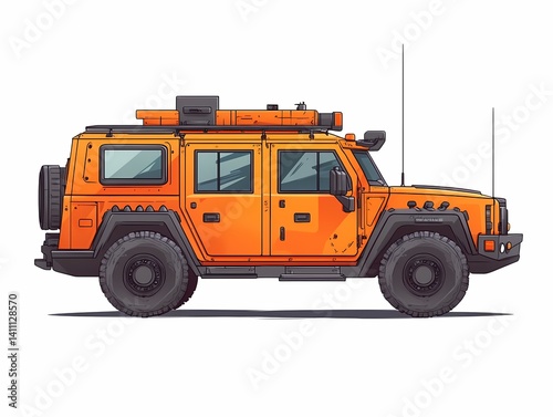 Military-Style Orange vehicle Illustration: Extreme Off-Road SUV Adventure