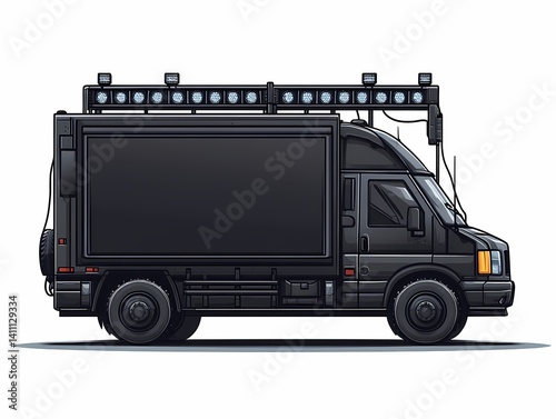 Mobile Stage Truck for Urban Events - Versatile Black Music Truck with Advanced Lighting and Sound System for City Concerts and Multimedia Outdoor Entertainment