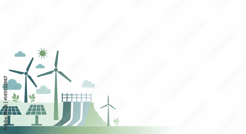 Obraz premium Sustainable Energy Sources Wind, Solar, Hydropower for a Green Future