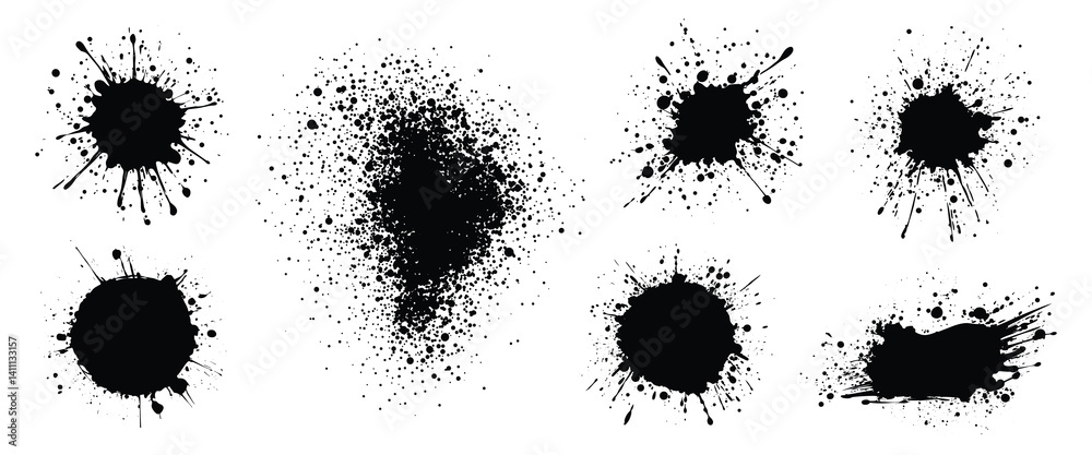 Black ink splatter collection, isolated vector set
