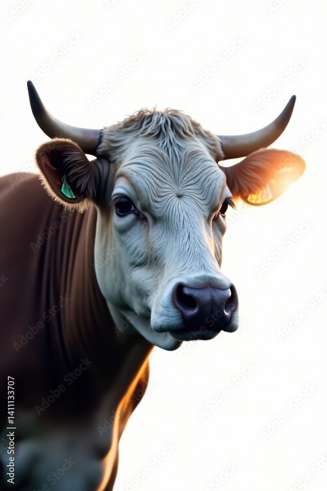 Naklejka premium Close-up of cow silhouette in white background, rural scenery, agricultural