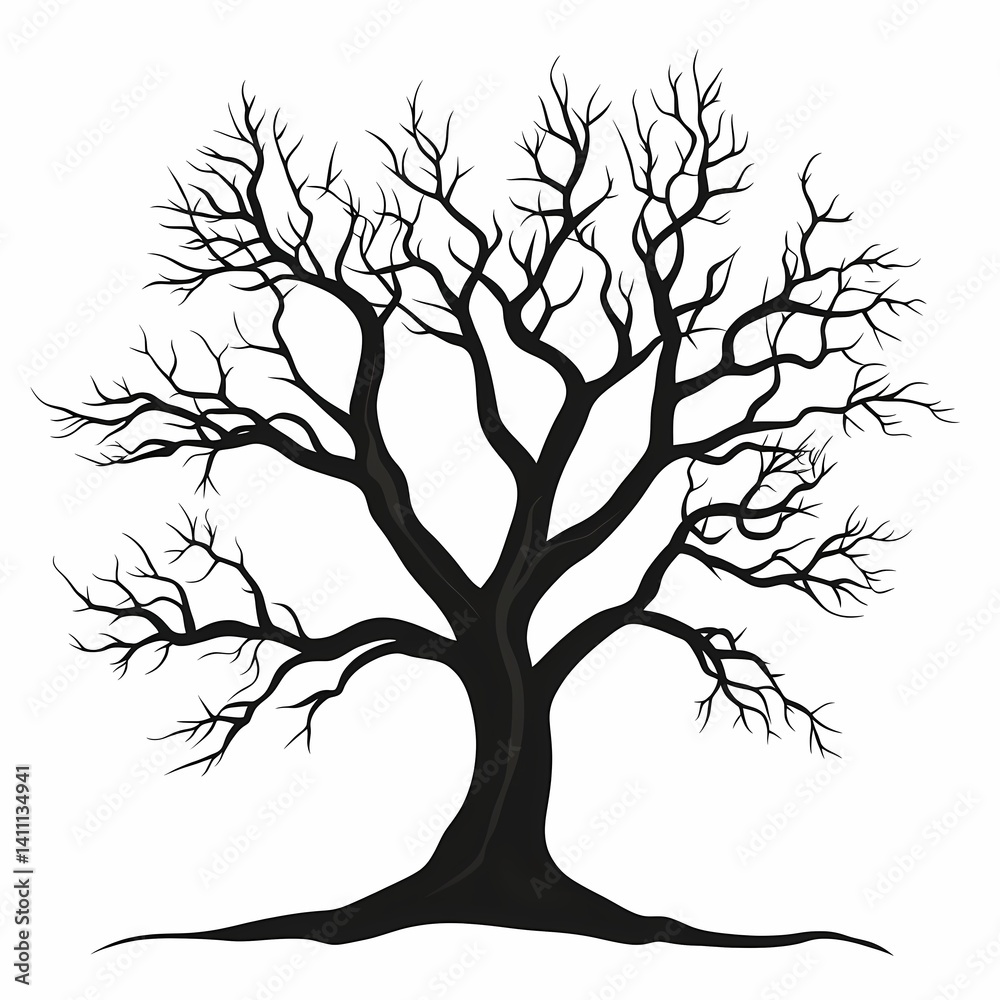 Fototapeta premium Black Silhouette of a Leafless Tree: Eco-Friendly Graphic Design & Artistic Expression