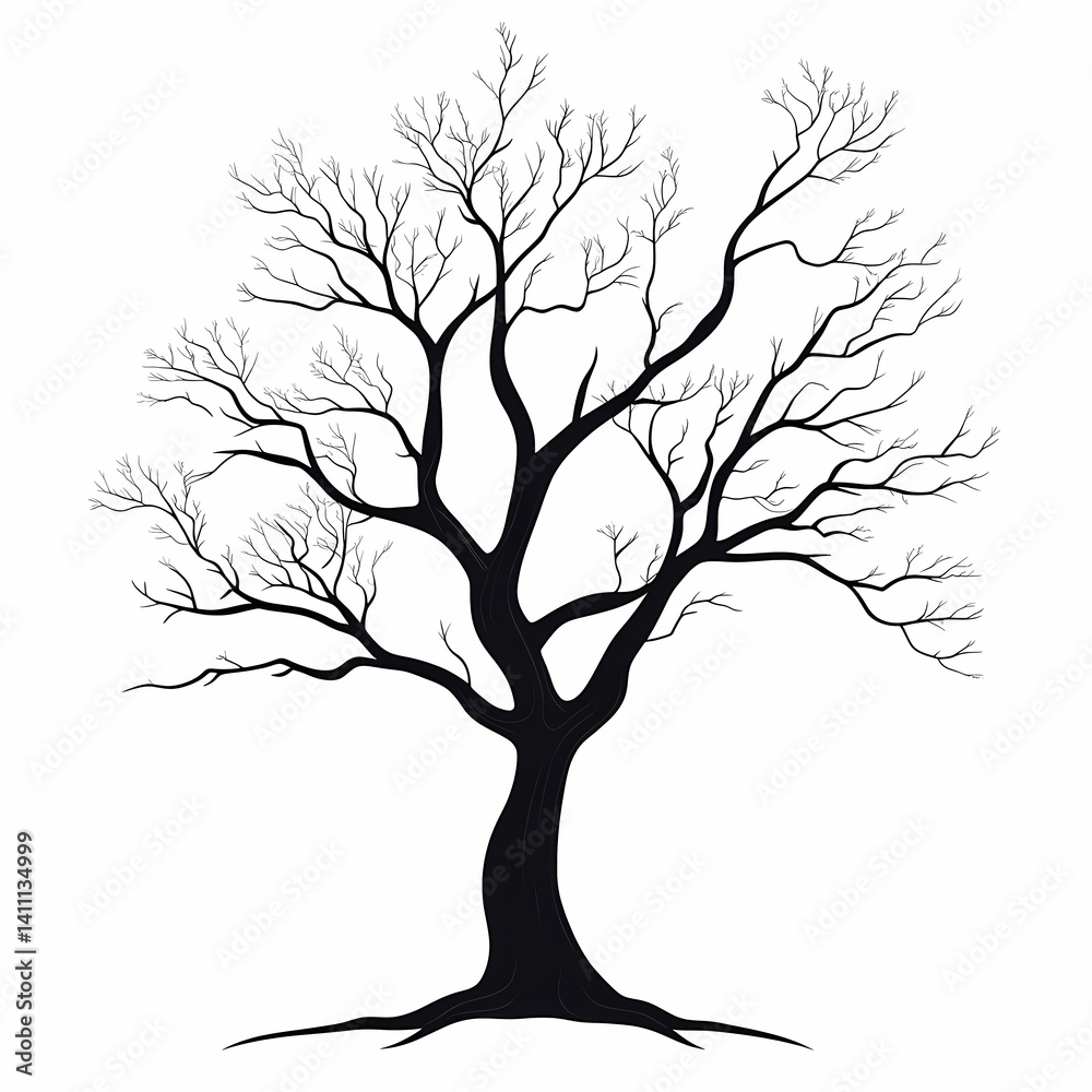 Fototapeta premium Minimalistic Nature Illustration: Leafless Tree Silhouette Art for Elegant Landscapes
