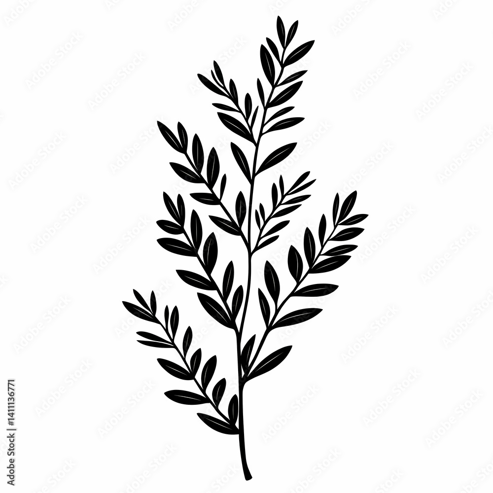 Fototapeta premium Black and White Botanical Leaf Illustration: Nature's Silhouette in Eco-Friendly Design