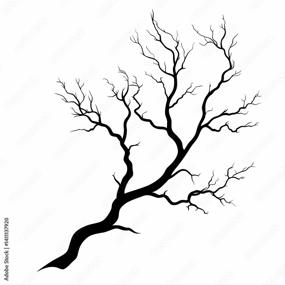 Fototapeta premium Abstract Black and White Silhouette of Leafless Dead Tree - Fine Art Botanical Vector Illustration