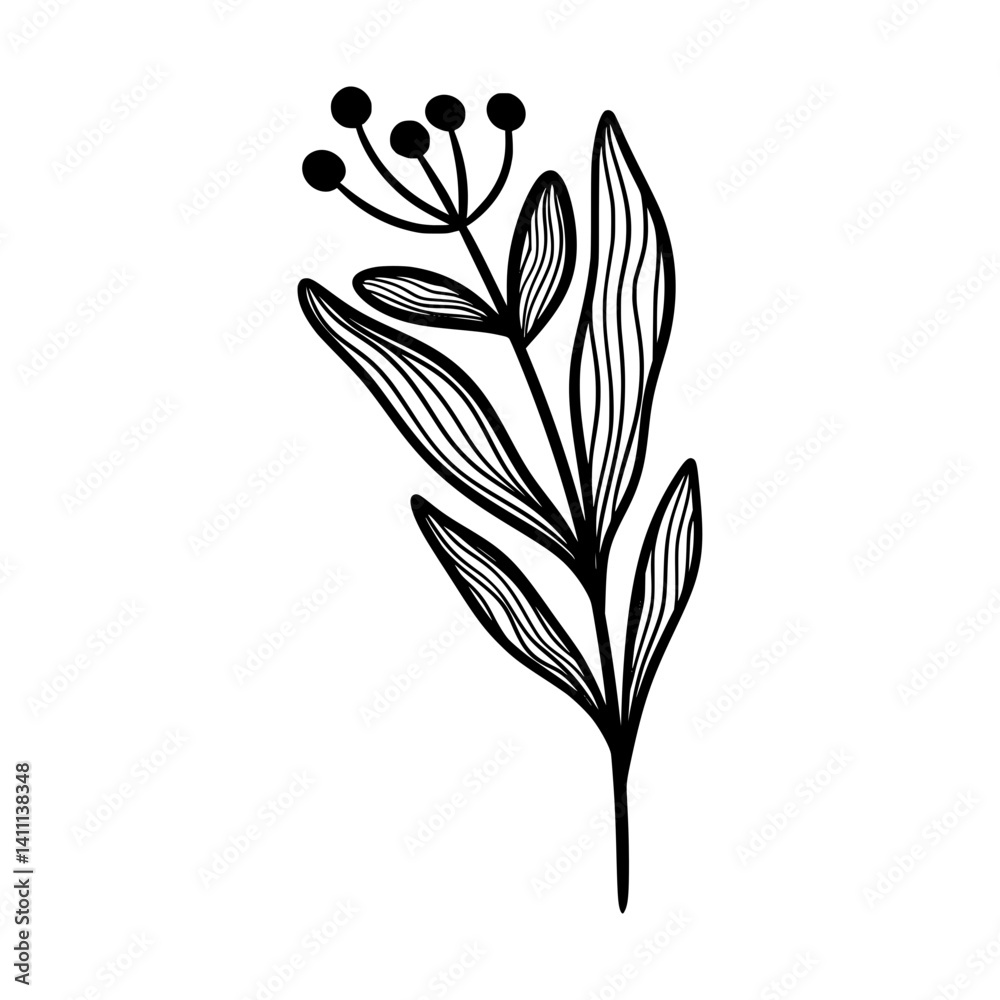Obraz premium Cute line art leaf icon illustration