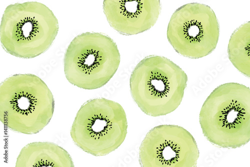 Stylish green kiwi fruit watercolor flat minimalistic isolated illustration. Fruit illustration for fabric or wallpaper design. watercolor illustration isolated on white background