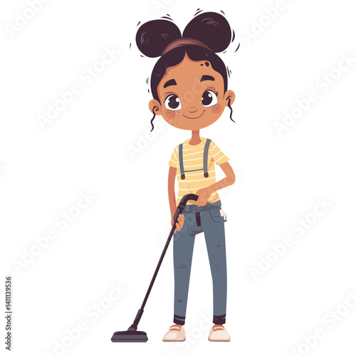 Housekeeper cartoon cleaning child vacuum vector