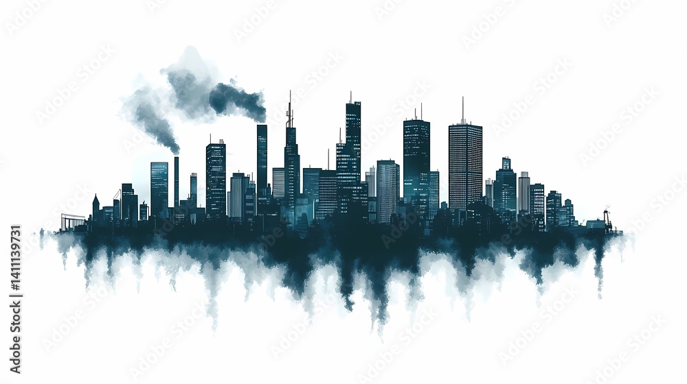Obraz premium Modern Urban Environment: Watercolor Illustration of a Contemporary Cityscape Skyline at Night