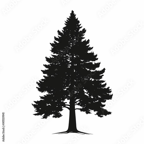 Silhouette of Evergreen Forest: Tranquil Iconic Nature in Rural Landscape