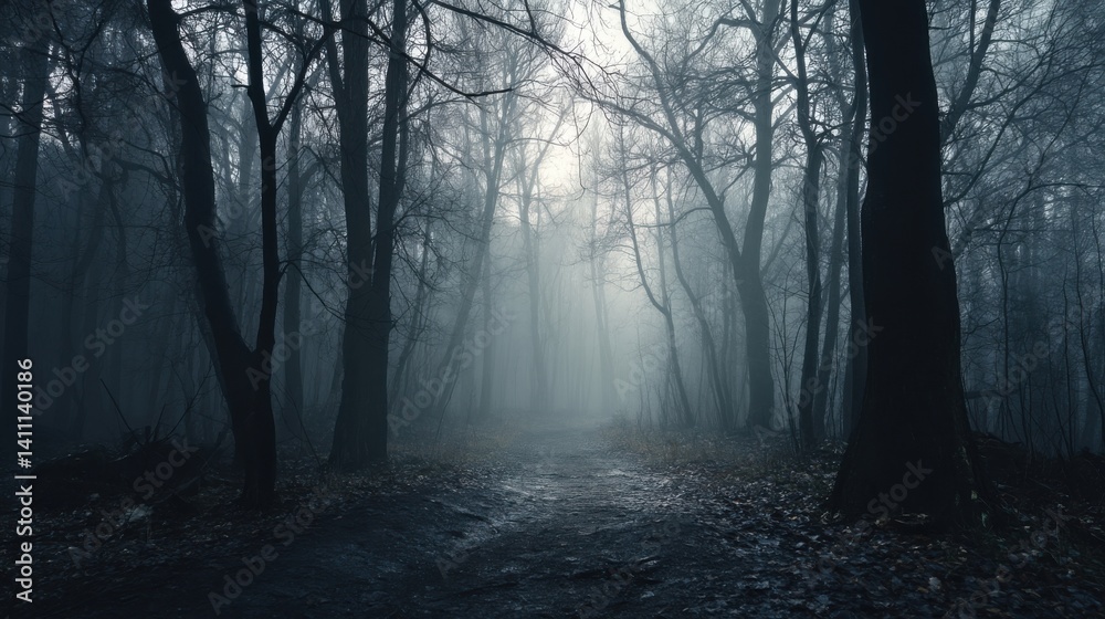 Mysterious foggy forest scene nature photography atmospheric wide angle enigmatic ambiance Mysterious foggy forest scene nature photography atmospheric wide angle enigmatic ambiance