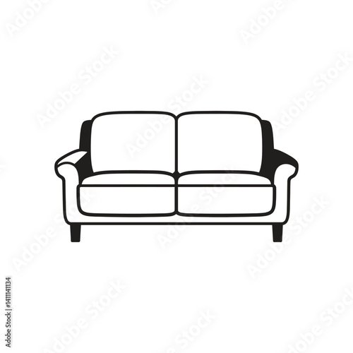 TwoSeater Sofa Outline with Transparent Background, Simple Furniture