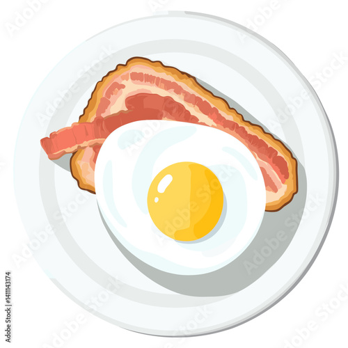 Breakfast fry bacon with egg illustration design plate vector