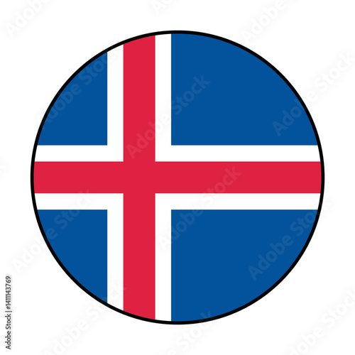 Flag of Iceland. Black loop edge. Iceland circle flag logo icon computer vector illustration design.