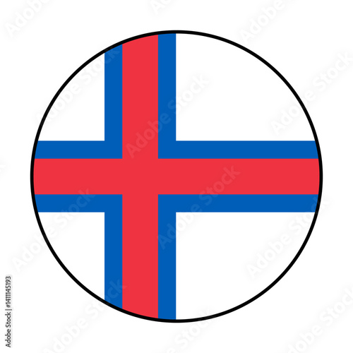Flag of Faroe Islands. Black loop edge. Faroe Islands circle flag logo icon computer vector illustration design.