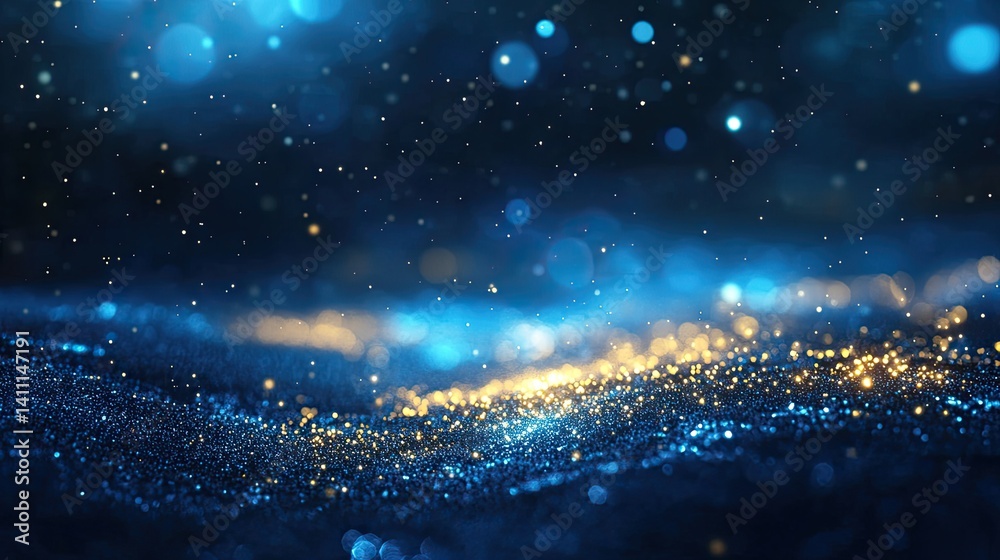 Obraz premium Sparkling Blue and Gold Particles on Dark Background Abstract Image