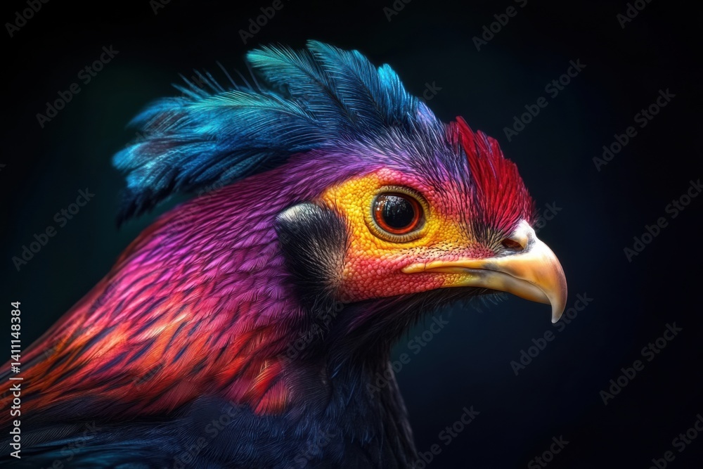 Close-up portrait of gamecock with intense eyes and vibrant feathers, moody lighting Close-up portrait of gamecock with intense eyes and vibrant feathers, moody lighting
