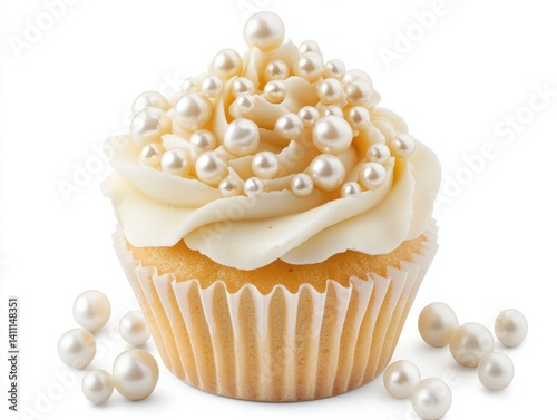 Fancy cupcake kit, icing, pearls, isolated with background
