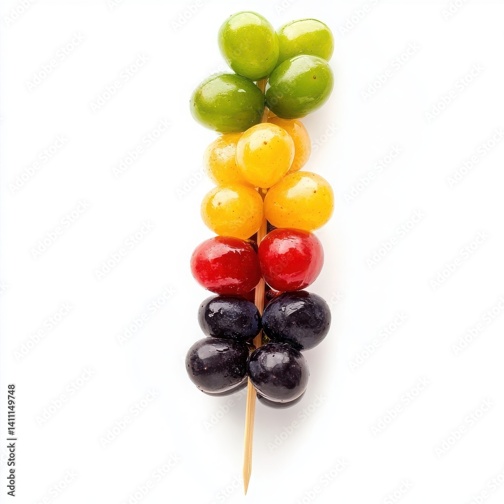 Fruit kabob bundle, stick, grapes, isolated white background Fruit kabob bundle, stick, grapes, isolated white background