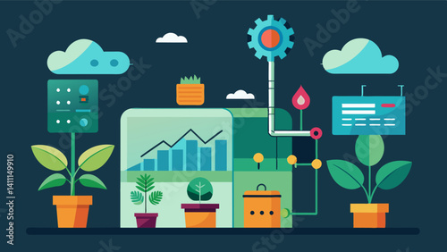 By using algorithms and data analysis automated greenhouse climate control systems learn from past conditions and continuously optimize for future growth.. Vector illustration