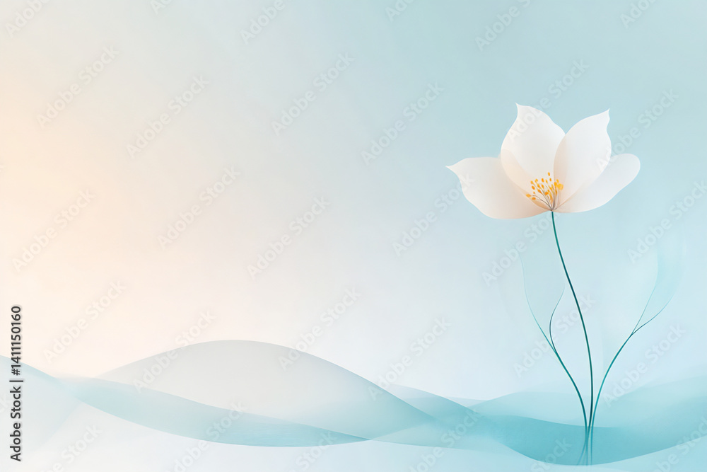 Obraz premium abstract background with a aqua ribbon- like flower, a light aqua and silver palette, simple lines