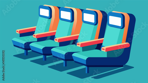 The seats can be fully reclined transforming into comfortable beds allowing passengers to rest during long flights.. Vector illustration