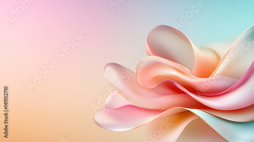 abstract background with a pink ribbon-like flower, a light beige and pink color palette
