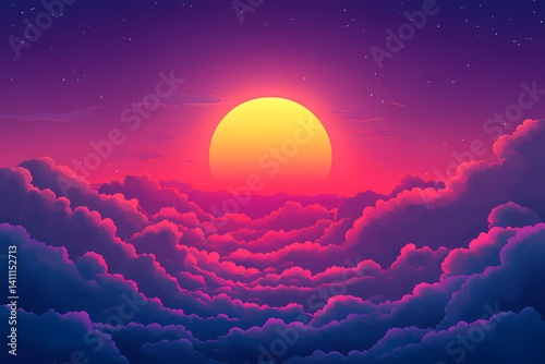 Dreamy Digital Art Sunset: Vibrant Sky and Clouds with Warm Hues