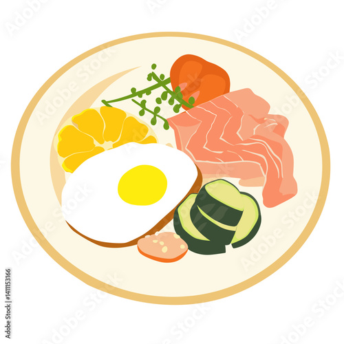 American breakfast dish illustration colorful plate vector
