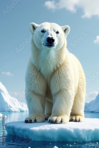Polar Bear standing on ice floe in snowy environment, polar bear, white bear