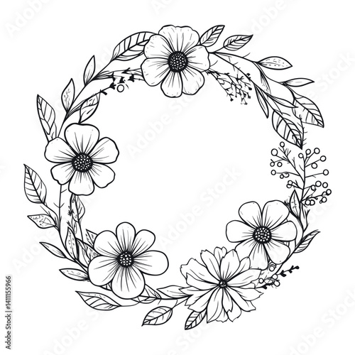 Wild flower art illustration wreath vector