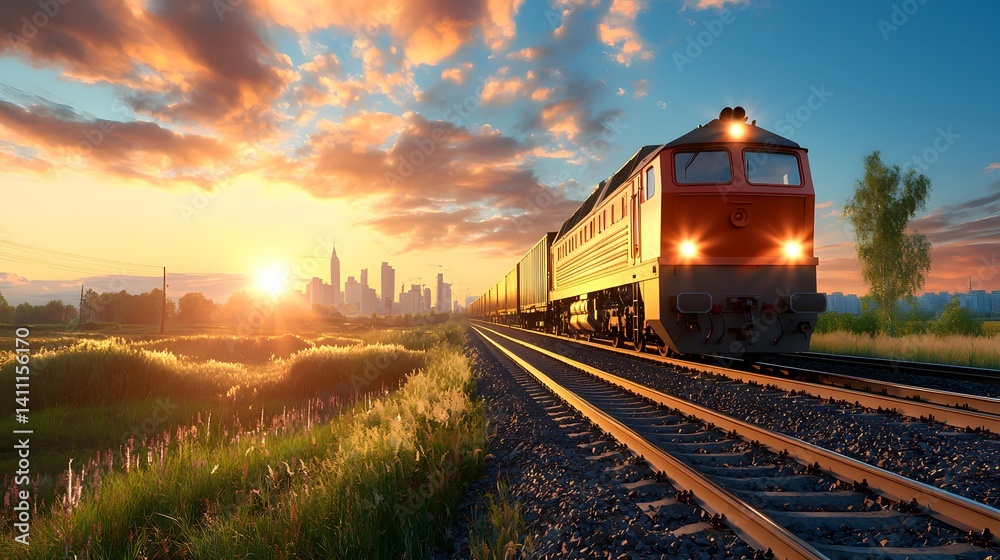 Cargo train passing through a rural landscape Cargo train passing through a rural landscape