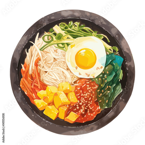 Bibimbap illustration bibimbap plate vector