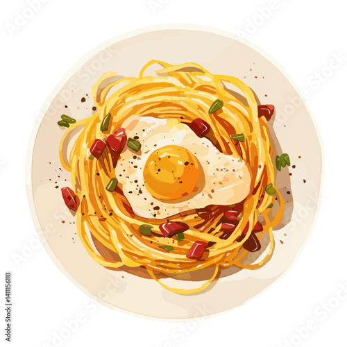 Carbonara pasta illustration spaghetti plate vector