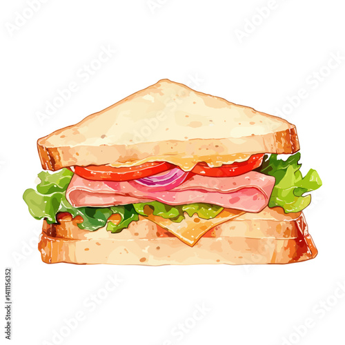 Ham cheese Sandwich sandwich illustration watercolor vector