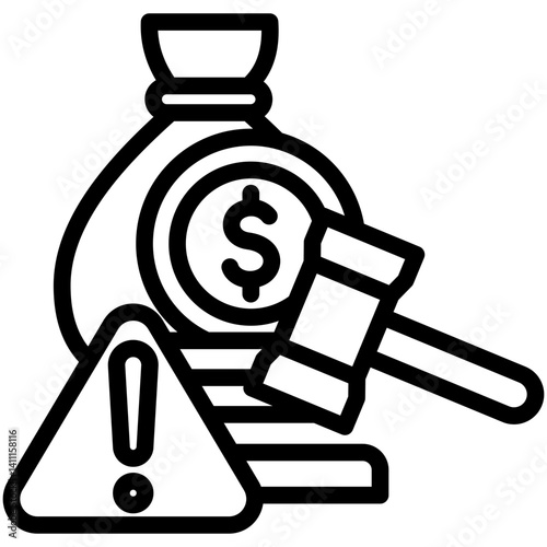 Penalty Notice mini illustration outline icon, use for taxation, economy, business, finance, UI, UX kit, app and web development, digital or print.