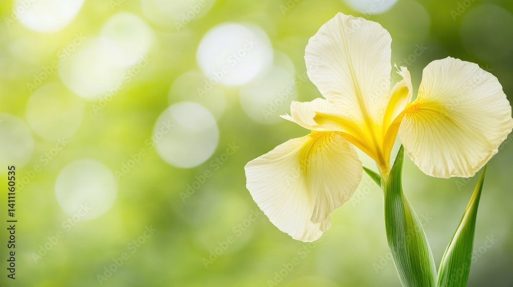 ethereal close up of a pale yellow iris against a soft green bokeh background capturing the essence of spring and delicate floral beauty ethereal close up of a pale yellow iris against a soft green bokeh background capturing the essence of spring and delicate floral beauty