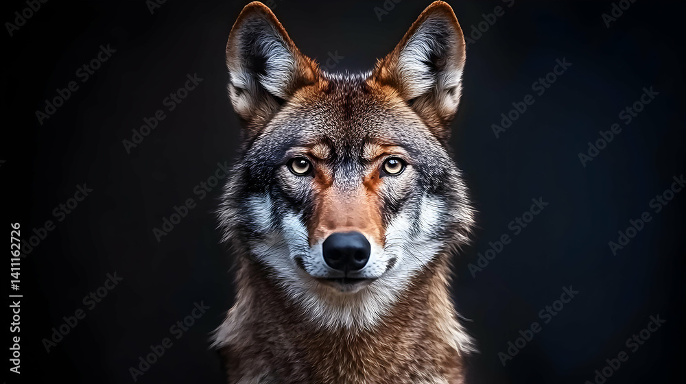 Fototapeta premium Closeup Portrait Of Red Wolf With Snow