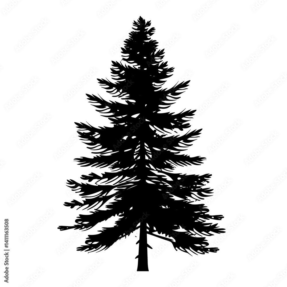 Obraz premium Pine tree silhouette botanical art vector