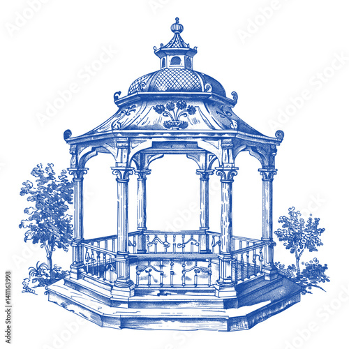Hand drawn a pavilion architecture illustration vintage vector